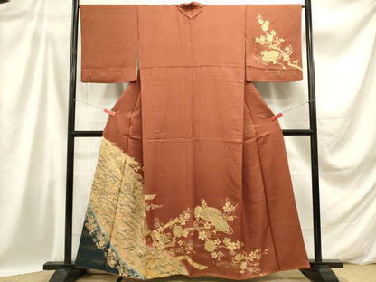 平和屋着物■訪問着 檜扇花鳥文 枝梅 暈し染め 金彩 正絹 逸品 DABB6719ea