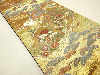 平和屋着物◎六通柄袋帯 三条宝物 器物花鳥松文 金糸 正絹 逸品 DABB6732ea