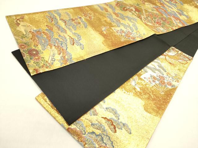 平和屋着物◎六通柄袋帯 三条宝物 器物花鳥松文 金糸 正絹 逸品 DABB6732ea