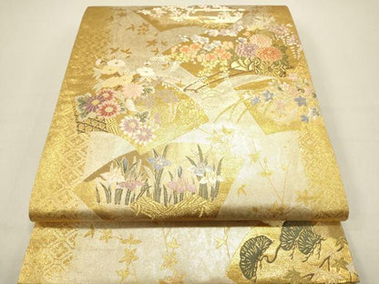 平和屋着物◎六通柄袋帯 唐織 地紙花車松文 金糸 引箔 正絹 逸品 DABB6733ea