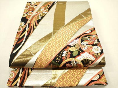 平和屋着物◎六通柄袋帯 唐織 竹取り花蝶松文 鳳凰 金銀糸 正絹 逸品 DABB6746ea