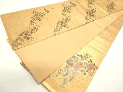 平和屋着物◎西陣 六通柄袋帯 道長飛鶴花松文 秋草文 金彩 引箔 正絹 逸品 DABB6748ea