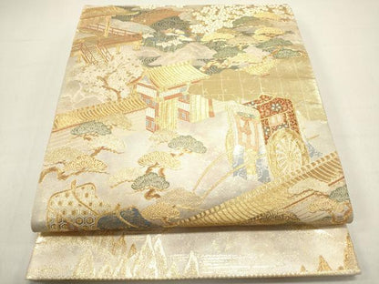 平和屋着物◎六通柄袋帯 風景花松文 金糸 正絹 逸品 DABB6784ea