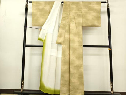 平和屋着物▼上質な小紋　地紋起こし　笹の葉　暈し染め　正絹　逸品　DABB6799ea