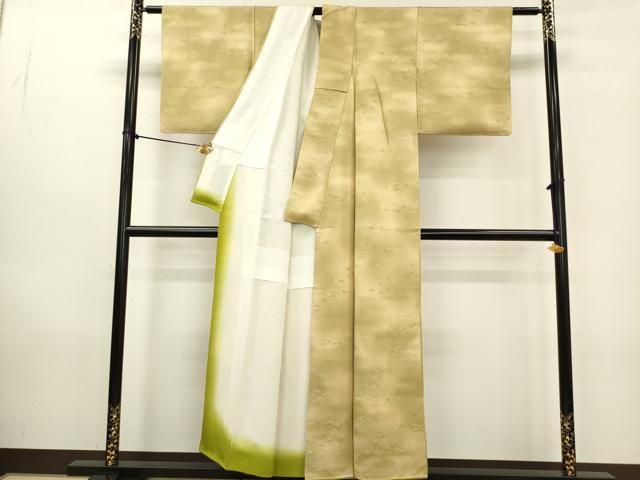 平和屋着物▼上質な小紋　地紋起こし　笹の葉　暈し染め　正絹　逸品　DABB6799ea