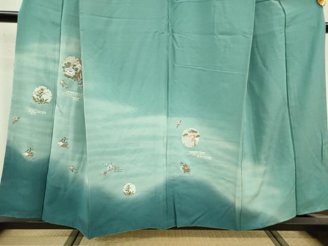 平和屋着物▼色留訪問着　総刺繍　雪輪花鳥松文　暈し染め　金銀糸　正絹　逸品　DABB6801ea