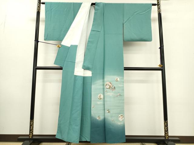 平和屋着物▼色留訪問着　総刺繍　雪輪花鳥松文　暈し染め　金銀糸　正絹　逸品　DABB6801ea