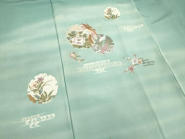 平和屋着物▼色留訪問着　総刺繍　雪輪花鳥松文　暈し染め　金銀糸　正絹　逸品　DABB6801ea