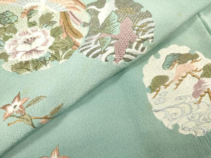 平和屋着物▼色留訪問着　総刺繍　雪輪花鳥松文　暈し染め　金銀糸　正絹　逸品　DABB6801ea