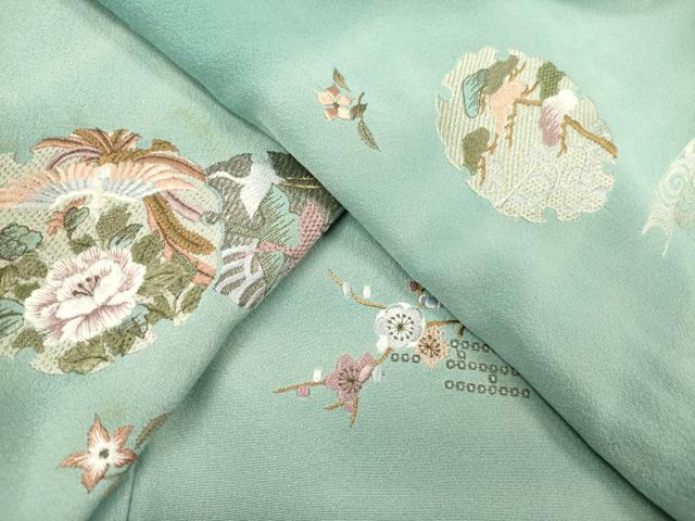 平和屋着物▼色留訪問着　総刺繍　雪輪花鳥松文　暈し染め　金銀糸　正絹　逸品　DABB6801ea