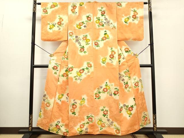 平和屋着物▼上質な小紋　地紋起こし　菊　桔梗　正絹　逸品　DABB6806ea