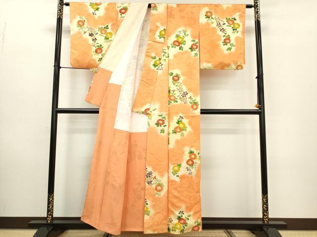 平和屋着物▼上質な小紋　地紋起こし　菊　桔梗　正絹　逸品　DABB6806ea
