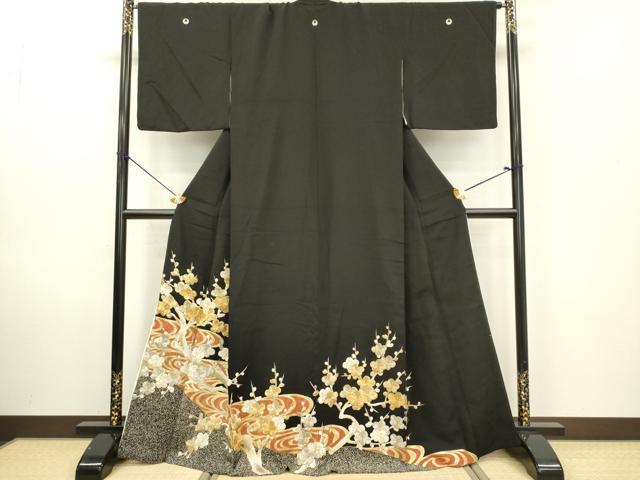 平和屋着物▼豪華黒留袖　刺繍　流水槍梅文　金彩　正絹　逸品　DABB6807ea