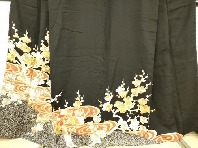 平和屋着物▼豪華黒留袖　刺繍　流水槍梅文　金彩　正絹　逸品　DABB6807ea