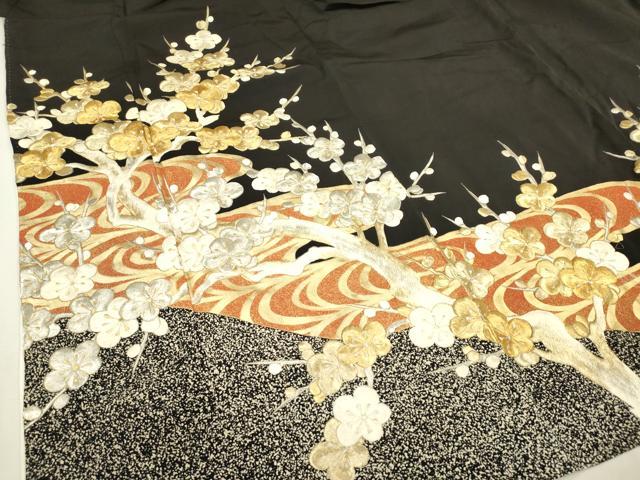 平和屋着物▼豪華黒留袖　刺繍　流水槍梅文　金彩　正絹　逸品　DABB6807ea