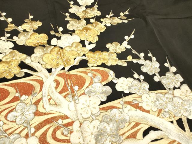 平和屋着物▼豪華黒留袖　刺繍　流水槍梅文　金彩　正絹　逸品　DABB6807ea