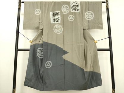 平和屋着物■男性 長襦袢 袷 絞り 手描き 家紋色紙松文 正絹 逸品 DABB6813ea