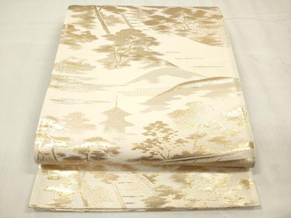 平和屋着物◎六通柄袋帯 京の栞 風景松文 金糸 正絹 逸品 未使用 DABB6817ea