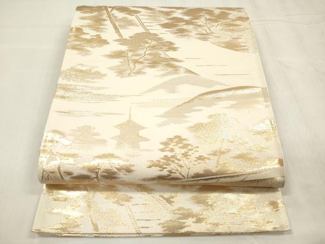 平和屋着物◎六通柄袋帯 京の栞 風景松文 金糸 正絹 逸品 未使用 DABB6817ea