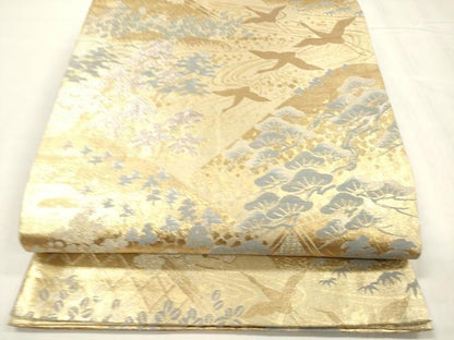平和屋着物◎佐賀錦 六通柄袋帯 飛鶴風景文 松竹梅 金糸 正絹 逸品 DABB6824ea