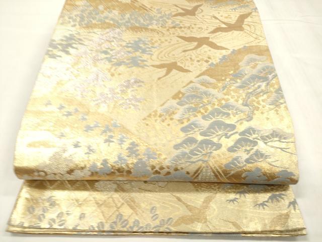 平和屋着物◎佐賀錦 六通柄袋帯 飛鶴風景文 松竹梅 金糸 正絹 逸品 DABB6824ea