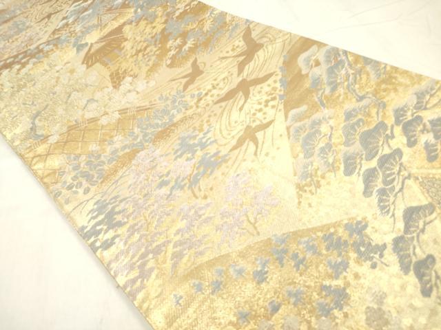 平和屋着物◎佐賀錦 六通柄袋帯 飛鶴風景文 松竹梅 金糸 正絹 逸品 DABB6824ea