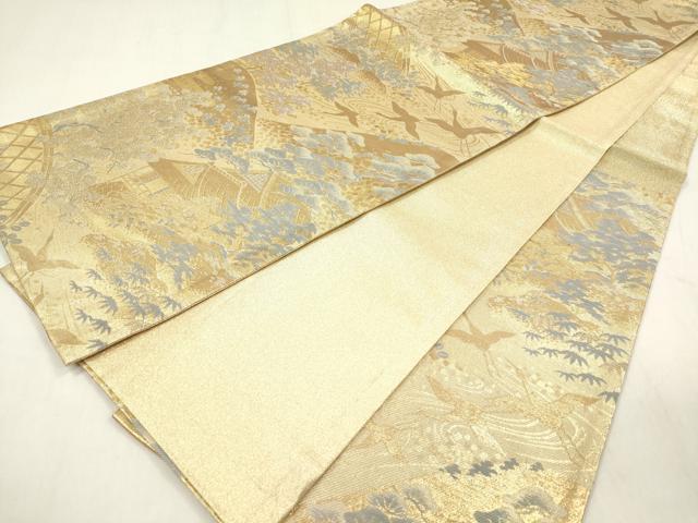 平和屋着物◎佐賀錦 六通柄袋帯 飛鶴風景文 松竹梅 金糸 正絹 逸品 DABB6824ea