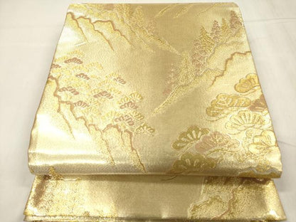 平和屋着物◎佐賀錦 六通柄袋帯 樹林風景文 笠松 金糸 正絹 逸品 DABB6825ea