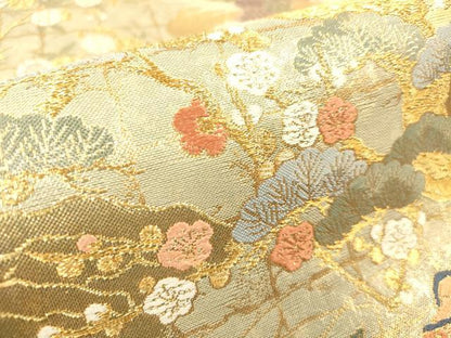 平和屋着物◎六通柄袋帯 唐織 御所車花松文 尾長鳥 金糸 引箔 正絹 逸品 DABB6834ea