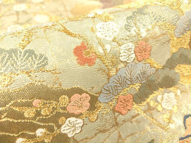 平和屋着物◎六通柄袋帯 唐織 御所車花松文 尾長鳥 金糸 引箔 正絹 逸品 DABB6834ea