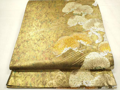 平和屋着物◎六通柄袋帯 立波松文 金銀糸 引箔 正絹 逸品 DABB6855ea