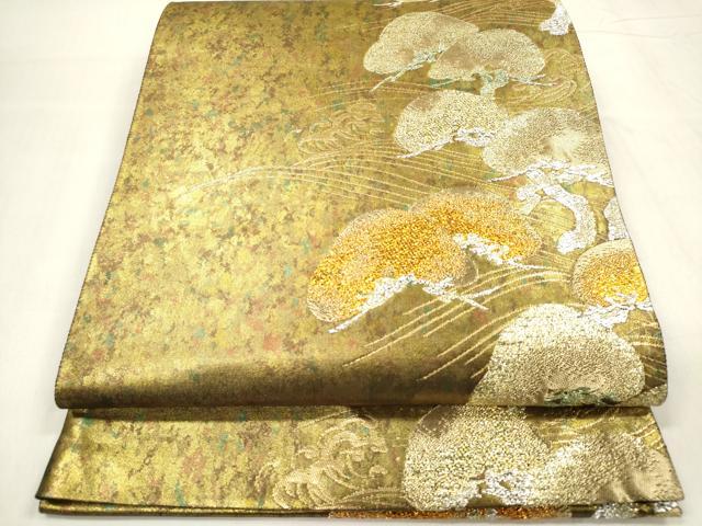 平和屋着物◎六通柄袋帯 立波松文 金銀糸 引箔 正絹 逸品 DABB6855ea