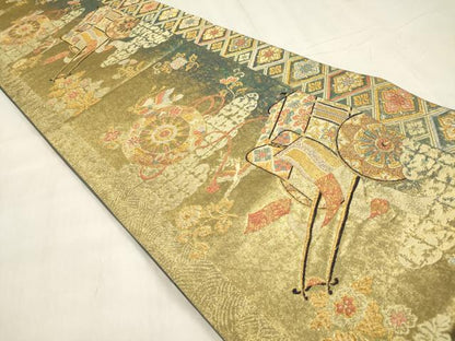 平和屋着物◎六通柄袋帯 御所車献上文 金糸 引箔 鈴乃屋扱い 正絹 逸品 DABB6879ea