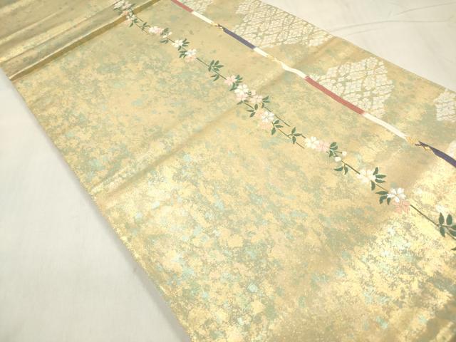 平和屋着物◎太鼓柄袋帯 唐織 枝垂れ桜間道 金銀糸 引箔 正絹 逸品 DABB6883ea