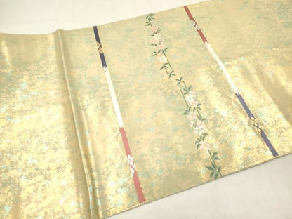 平和屋着物◎太鼓柄袋帯 唐織 枝垂れ桜間道 金銀糸 引箔 正絹 逸品 DABB6883ea