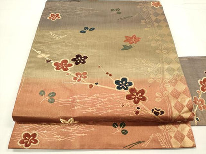 平和屋着物◎九寸名古屋帯 唐織 枝梅 吹き寄せ文 金糸 正絹 逸品 DABB6897ea