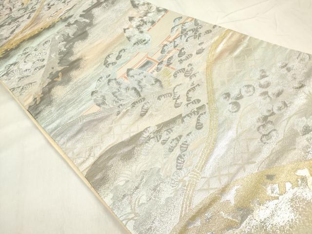 平和屋着物◎六通柄袋帯 風景籬花松文 錦プラチナ箔 正絹 逸品 DABB6902ea