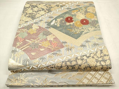 平和屋着物◎六通柄袋帯 唐織 地紙花松文 葡萄蔦の葉 金糸 正絹 逸品 DABB6910ea