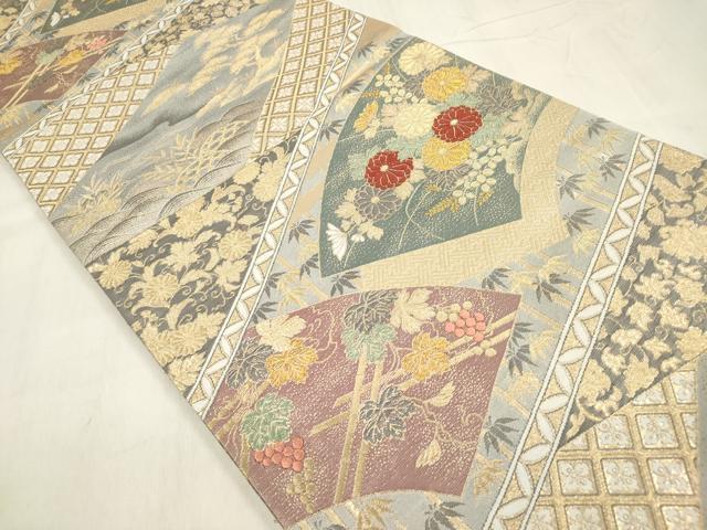 平和屋着物◎六通柄袋帯 唐織 地紙花松文 葡萄蔦の葉 金糸 正絹 逸品 DABB6910ea