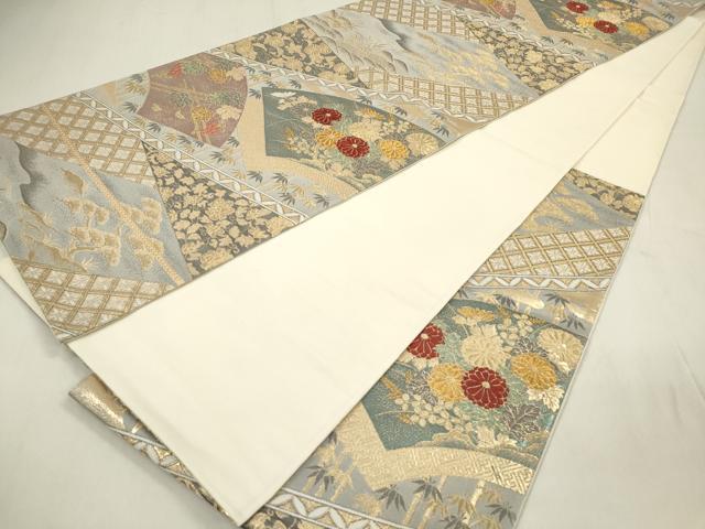 平和屋着物◎六通柄袋帯 唐織 地紙花松文 葡萄蔦の葉 金糸 正絹 逸品 DABB6910ea