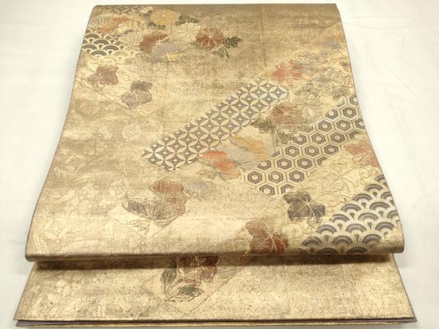 平和屋着物◎六通柄袋帯　吉祥花松文　金彩　正絹　逸品　未使用　DABB6917ea