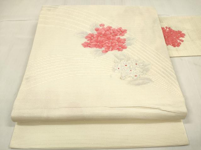 平和屋着物＊夏物 九寸名古屋帯 紫陽花 アジサイ 銀糸 正絹 逸品 DABB6924ea