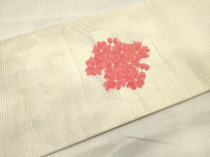 平和屋着物＊夏物 九寸名古屋帯 紫陽花 アジサイ 銀糸 正絹 逸品 DABB6924ea