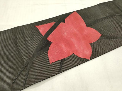 平和屋着物＊夏物 九寸名古屋帯 芝花文 黒地 銀糸 正絹 逸品 DABB6925ea