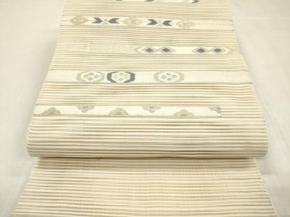 平和屋着物＊夏物 絽綴れ 八寸名古屋帯 横段文 金銀糸 正絹 逸品 DABB6931ea
