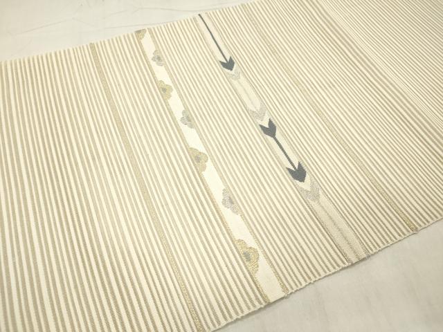 平和屋着物＊夏物 絽綴れ 八寸名古屋帯 横段文 金銀糸 正絹 逸品 DABB6931ea
