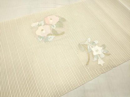 平和屋着物＊夏物 絽綴れ 八寸名古屋帯 枝椿 桔梗 金銀糸 正絹 逸品 DABB6932ea