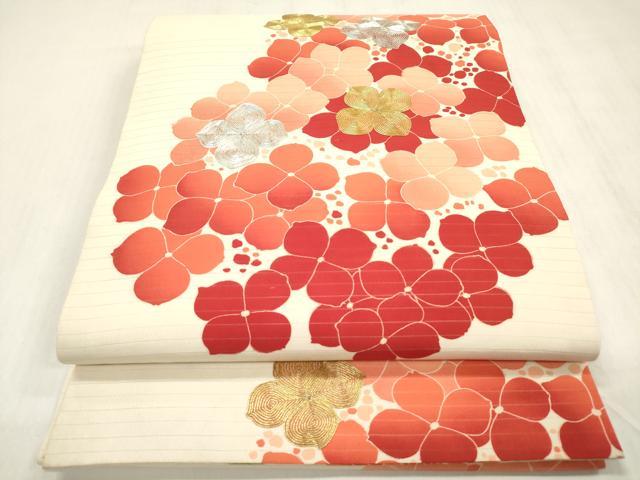 平和屋着物＊夏物　アンティーク　大正ロマン　両面　六通柄　京袋帯　駒刺繍　紫陽花　アジサイ　絽縮緬　正絹　逸品　DABB6951ea