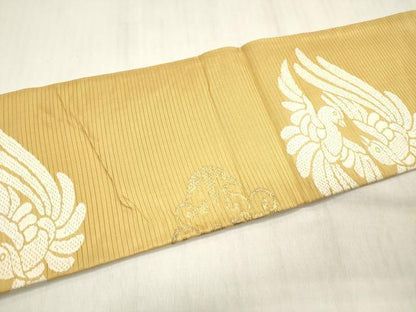 平和屋着物＊夏物 九寸名古屋帯 向かい鳥桐菱文 金糸 正絹 逸品 DABB6952ea