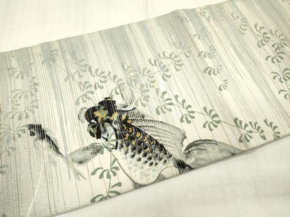 平和屋着物＊夏物 六寸名古屋帯 刺繍 金魚 金銀糸 絽縮緬 正絹 逸品 DABB6970ea